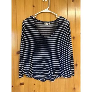 Mudd Womens Navy Blue White Striped V-Neck Lightweight Knit Sweater Size Small